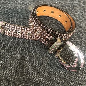 Boutique Brand rhinestone belt. Chocolate brown with pink stones